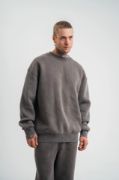 Unisex Uzun Kol Bisiklet Yaka Yıkamalı SweatShirt - Füme resmi