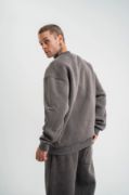 Unisex Uzun Kol Bisiklet Yaka Yıkamalı SweatShirt - Füme resmi