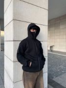 Samuray Kapüşonlu ZIP Fermuarlı Kapüşonlu Özel Tasarım SweatShirt - Siyah resmi