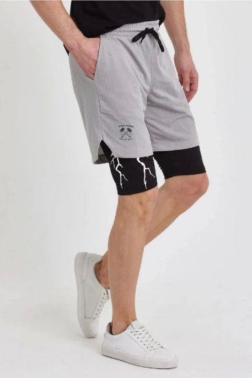 Unisex Baskılı İç Cepli Sporcu Alt Taytlı Şort - Gri resmi