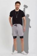 Unisex Baskılı İç Cepli Sporcu Alt Taytlı Şort - Gri resmi