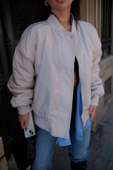 Cepli Bomber Ceket Mont - Beyaz resmi
