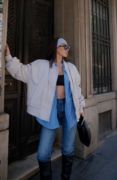 Cepli Bomber Ceket Mont - Beyaz resmi