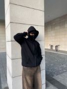 Samuray Kapüşonlu ZIP Fermuarlı Kapüşonlu SweatShirt - Siyah resmi