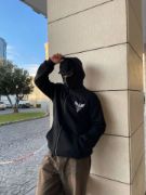 Samuray Kapşonlu ZIP Fermuarlı Kapşonlu SweatShirt - Siyah resmi