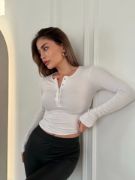 Cıt Cıt Detaylı Uzun Kollu Crop - Beyaz resmi
