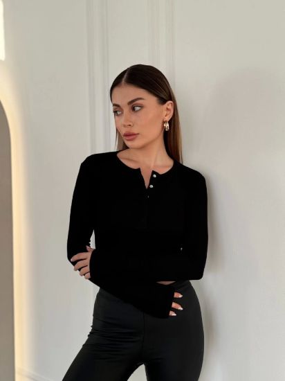 Cıt Cıt Detaylı Uzun Kollu Crop - Siyah resmi