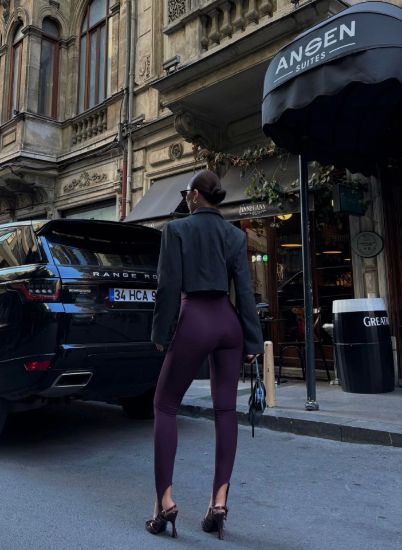 Toparlayıcı Füzo Tayt Likralı Ayak Detaylı - Bordo resmi