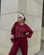 V Yaka Üç İplik Sweat Takım - Bordo resmi