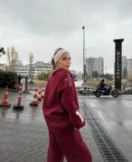V Yaka Üç İplik Sweat Takım - Bordo resmi