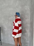 Unisex Üç İplik Parçalı Yakalı SweatShirt - Kırmızı resmi