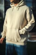 Üç İplik Penye Kapşonlu Basic SweatShirt - Bej resmi