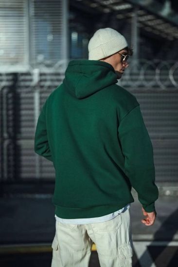 Üç İplik Penye Kapşonlu Basic SweatShirt - Haki resmi