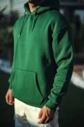 Üç İplik Penye Kapşonlu Basic SweatShirt - Haki resmi
