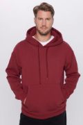 Üç İplik Penye Kapşonlu Basic SweatShirt - Bordo resmi