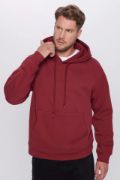 Üç İplik Penye Kapşonlu Basic SweatShirt - Bordo resmi