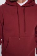 Üç İplik Penye Kapşonlu Basic SweatShirt - Bordo resmi