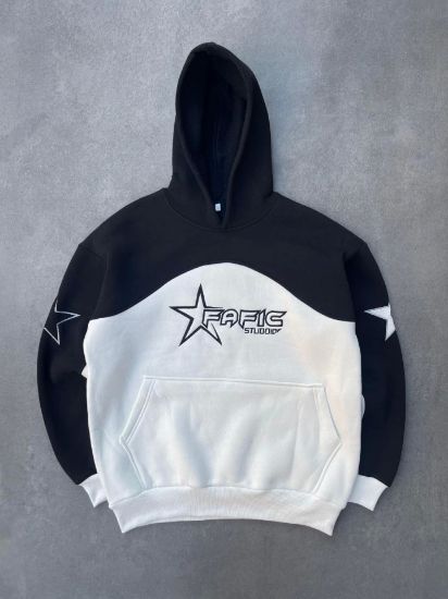 Parçalı Nakış İşlemelı Kapşonlu SweatShirt - Siyah resmi