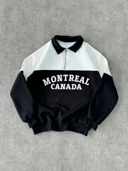 Yarım Fermuarlı Parçalı Yakalı SweatShirt - Siyah resmi
