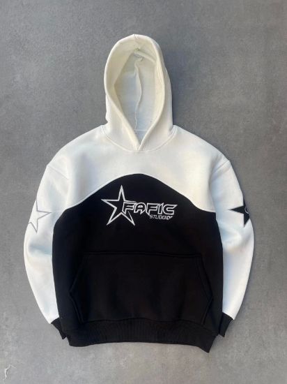Parçalı Nakış İşlemelı Kapşonlu SweatShirt - Beyaz resmi