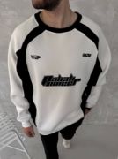 Kışlık Nakış İşlemeli Bisiklet Yaka Parçalı SweatShirt - Beyaz resmi