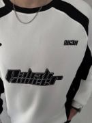 Kışlık Nakış İşlemeli Bisiklet Yaka Parçalı SweatShirt - Beyaz resmi