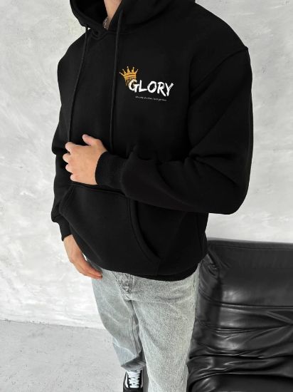 Kışlık Üç İplik Kapşonlu SweatShirt - Siyah resmi