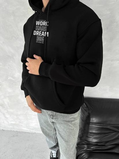 Kışlık Üç İplik Kapşonlu SweatShirt - Siyah resmi