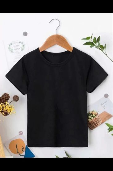Çocuk Unisex Kapüşonlu Özel Tasarım Basic Tshirt - Siyah resmi
