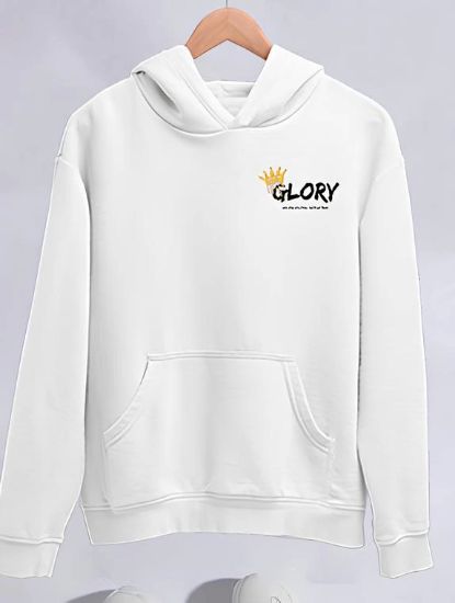 Kışlık Üç İplik Kapşonlu SweatShirt - Beyaz resmi