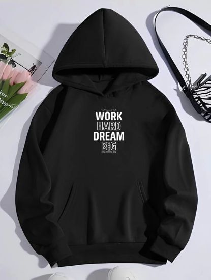 Kışlık Üç İplik Kapşonlu SweatShirt - Siyah resmi
