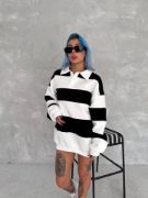 Unisex Üç İplik Parçalı Yakalı SweatShirt - Siyah resmi