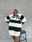Unisex Üç İplik Parçalı Yakalı SweatShirt - Yeşil resmi