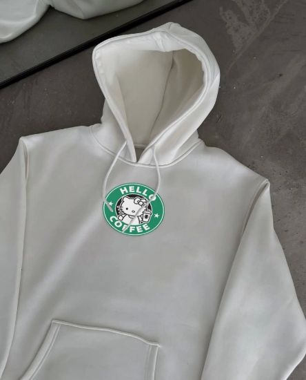 Üç İplik Penye Uzun Kol Kapşonlu SweatShirt - Beyaz resmi