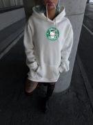 Üç İplik Penye Uzun Kol Kapşonlu SweatShirt - Beyaz resmi
