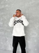 Unisex Üç İplik Kapşonlu Baskılı SweatShirt - Beyaz resmi