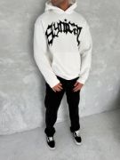 Unisex Üç İplik Kapşonlu Baskılı SweatShirt - Beyaz resmi