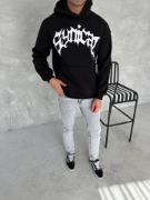 Unisex Üç İplik Kapşonlu Baskılı SweatShirt - Siyah resmi