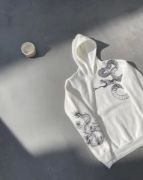 Uzun Kol Kapşonlu Baskılı SweatShirt - Beyaz resmi