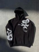 Uzun Kol Kapşonlu Baskılı SweatShirt - Siyah resmi