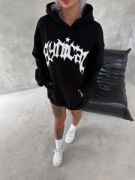Unisex Üç İplik Kapşonlu Baskılı SweatShirt - Siyah resmi