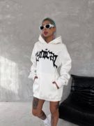 Unisex Üç İplik Kapşonlu Baskılı SweatShirt - Beyaz resmi