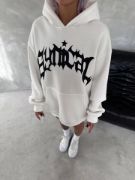 Unisex Üç İplik Kapşonlu Baskılı SweatShirt - Beyaz resmi