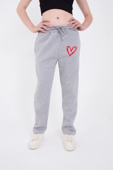 Oversize Boru Paça Baskılı Eşofman Pantolon - Gri resmi