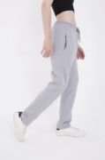 Oversize Boru Paça Baskılı Eşofman Pantolon - Gri resmi
