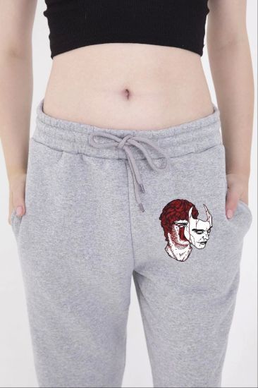 Lastikli Baskılı Eşofman Pantolon - Gri resmi