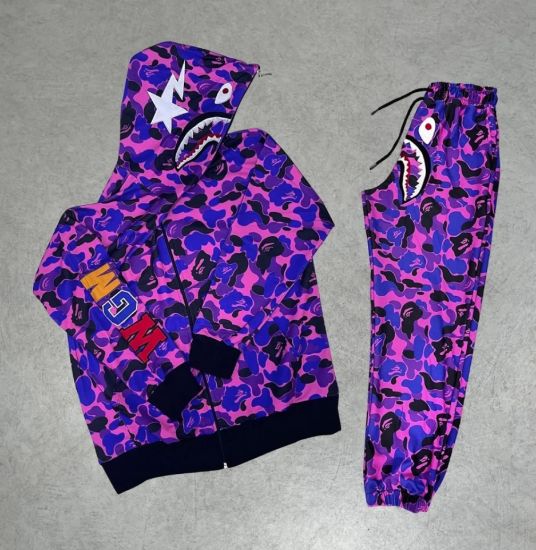 Unisex Pubg Bape X Shark Eşofman Takımı - Mor resmi