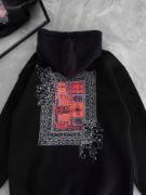 Uzun Kol Kapşonlu Ön Ve Arka Baskılı SweatShirt - Siyah resmi