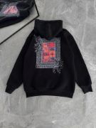 Uzun Kol Kapşonlu Ön Ve Arka Baskılı SweatShirt - Siyah resmi
