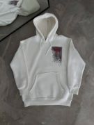Uzun Kol Kapşonlu Ön Ve Arka Baskılı SweatShirt - Beyaz resmi